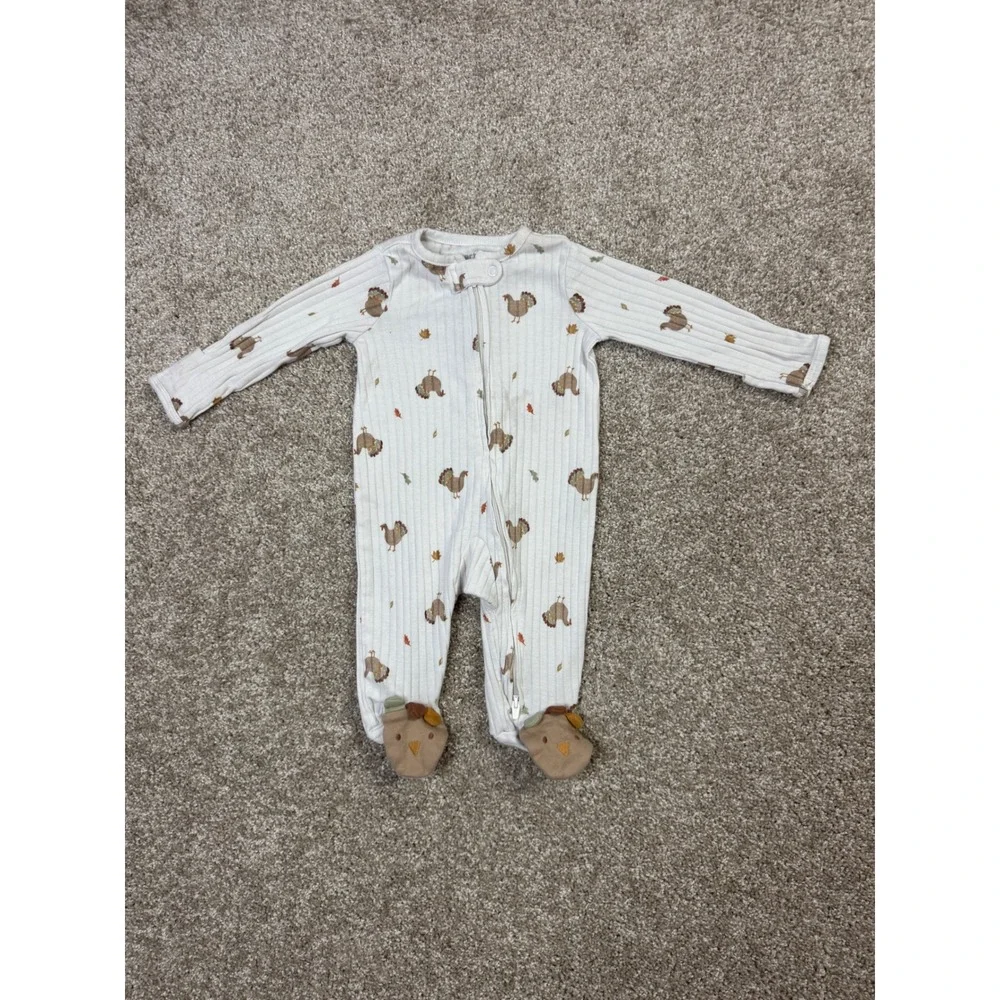 Carters Just One You Baby Turkey Thanksgiving Ribbed Footed Sleeper 3M White